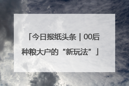 今日报纸头条｜00后种粮大户的“新玩法”