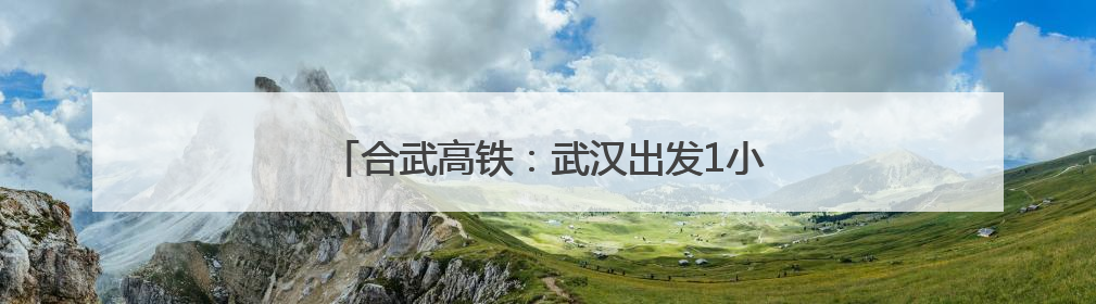 合武高铁：武汉出发1小时到合肥3小时到上海